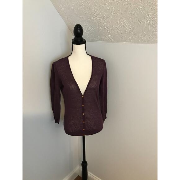 Tory Burch Purple V-Neck Gold Button Front Linen Blend Cardigan - Size Small - Picture 1 of 9